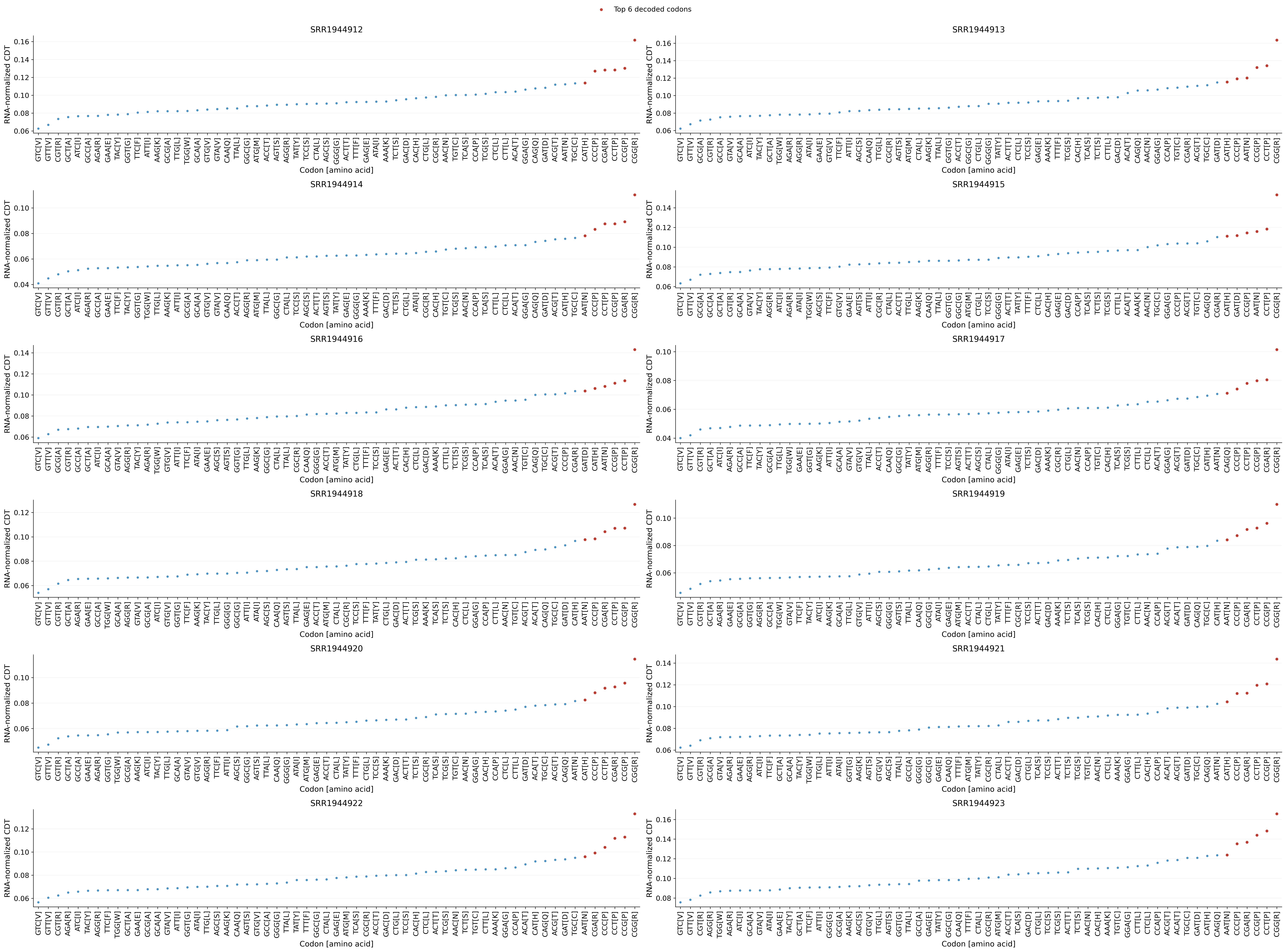 Codon decoding time rank plot
