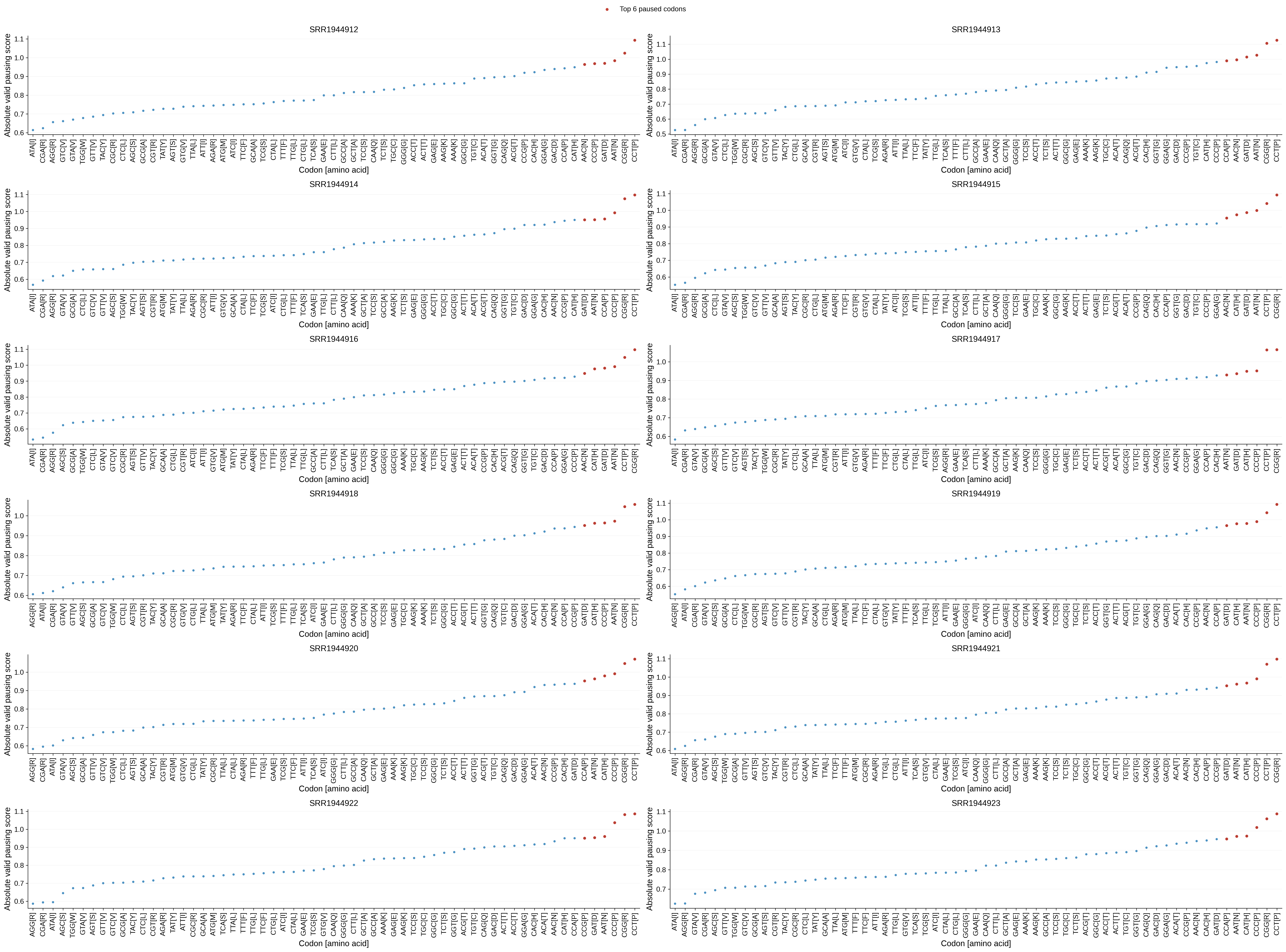 Codon pausing rank plot
