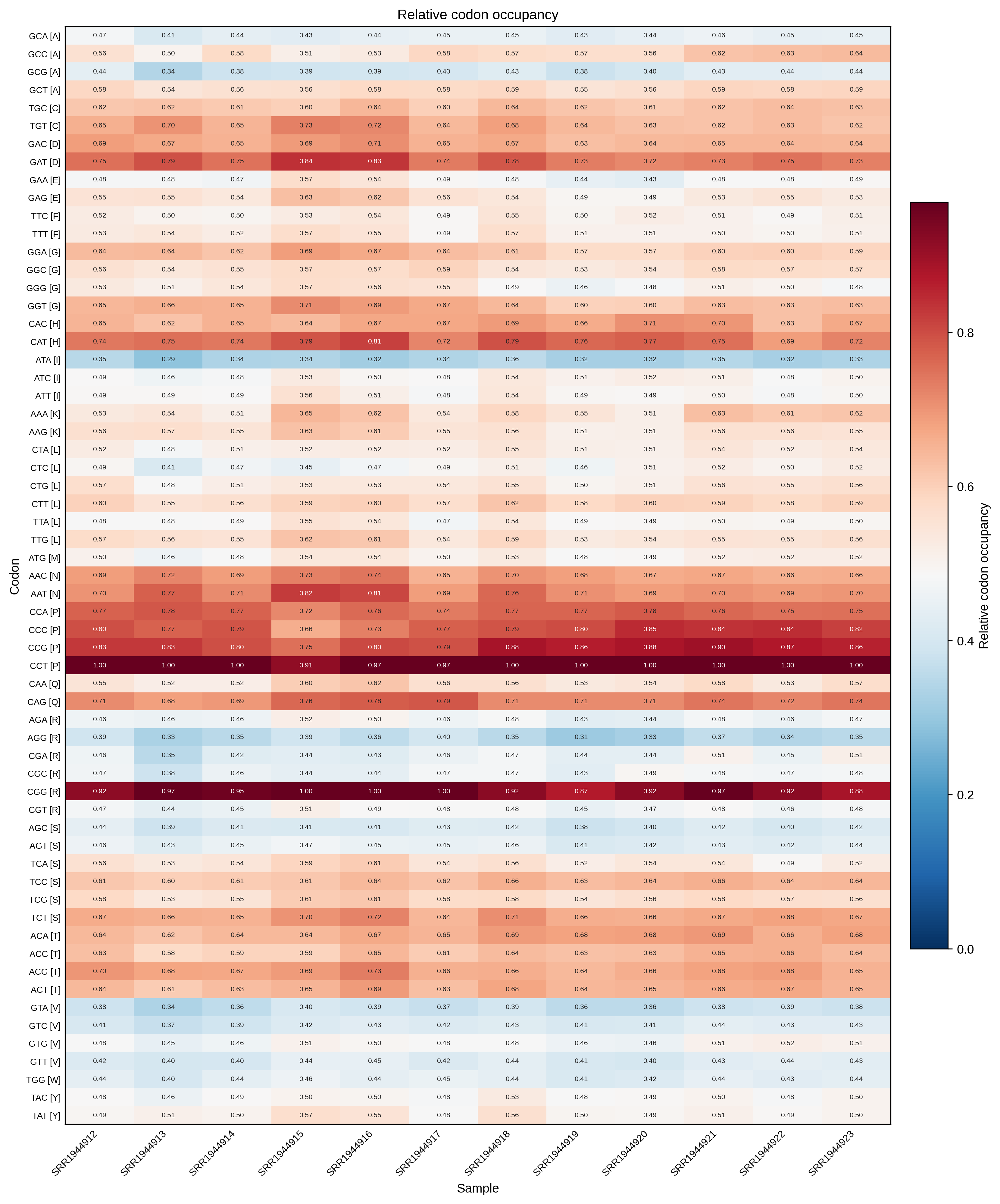 Codon occupancy heatmap