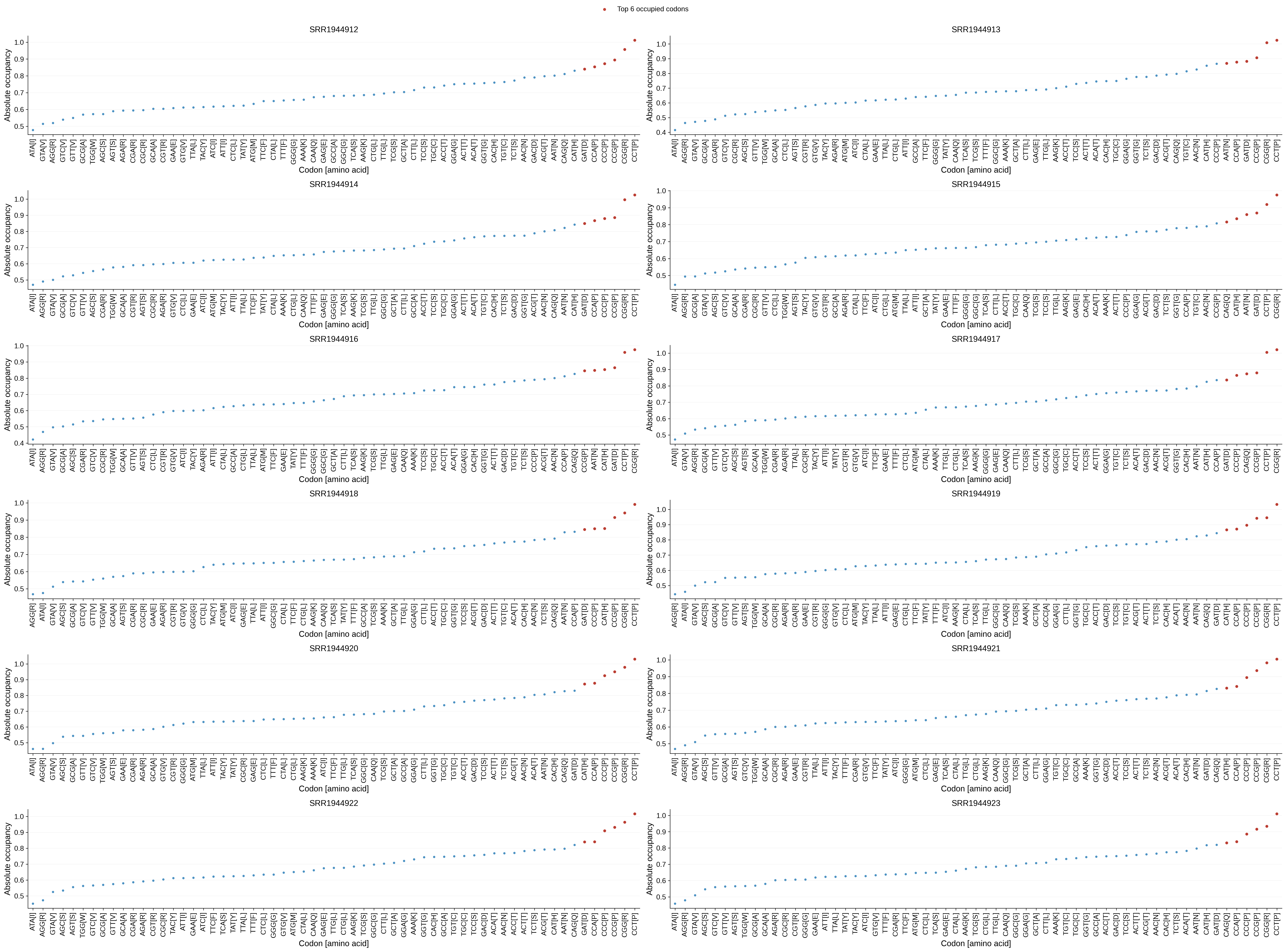 Codon occupancy rank plot